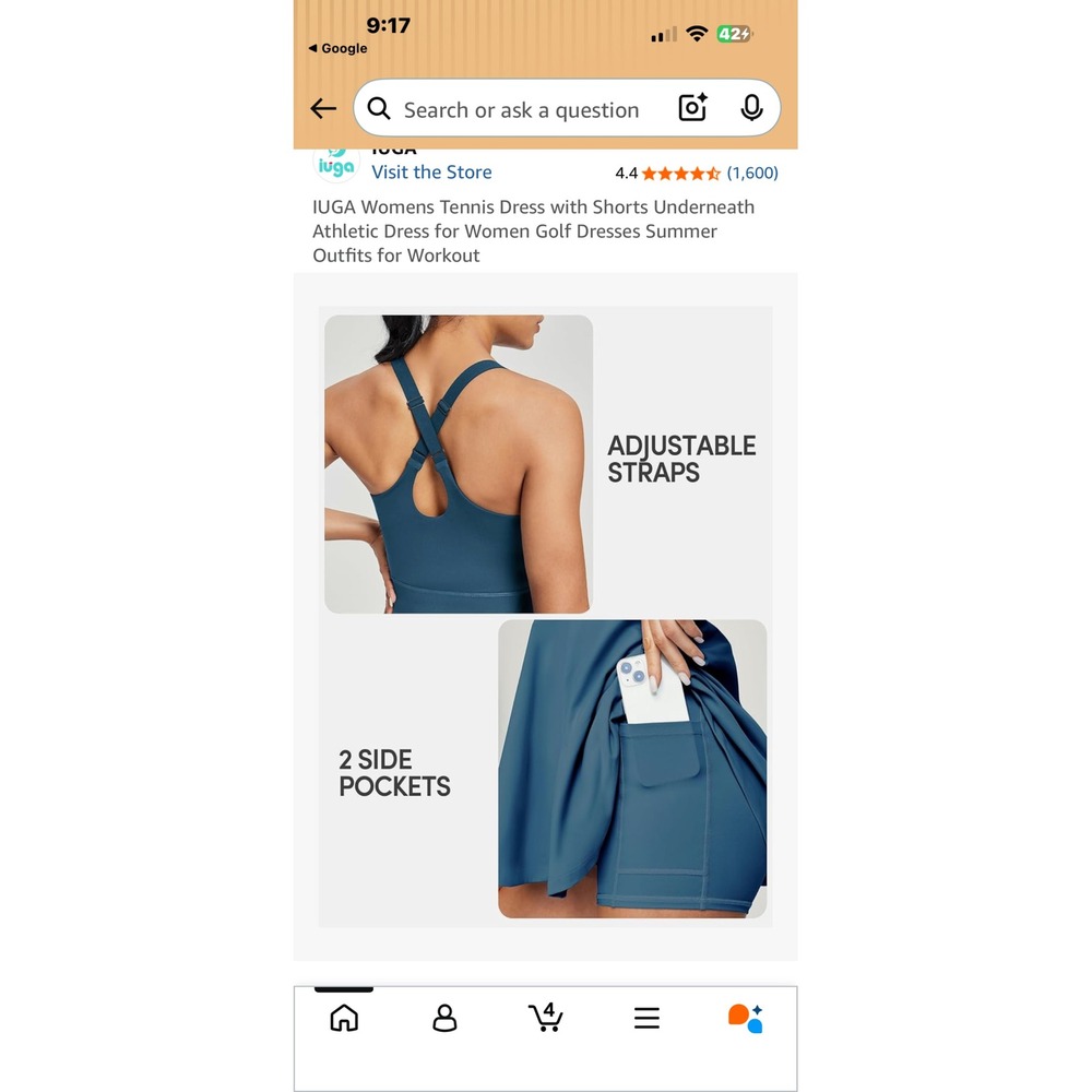 IUGA‎ Womens Tennis Dress with Shorts Sea Blue Athletic Golf Dress Medium